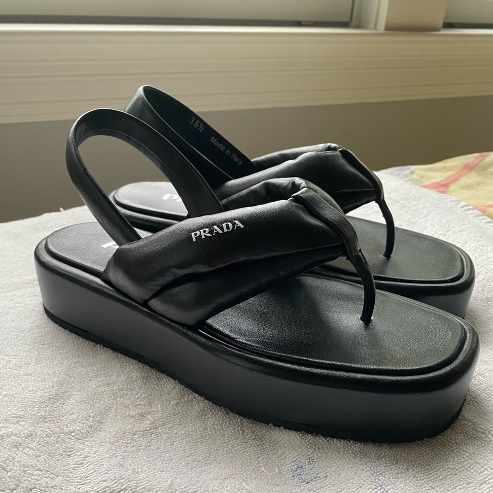 Like new Prada slingback black leather platform sandals